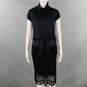 JEAN PAUL GAULTIER Size S Black Crochet Mixed Patterns Cowl Neck Dress